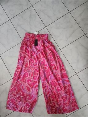 Women's Pink Wide-Leg Printed Pants